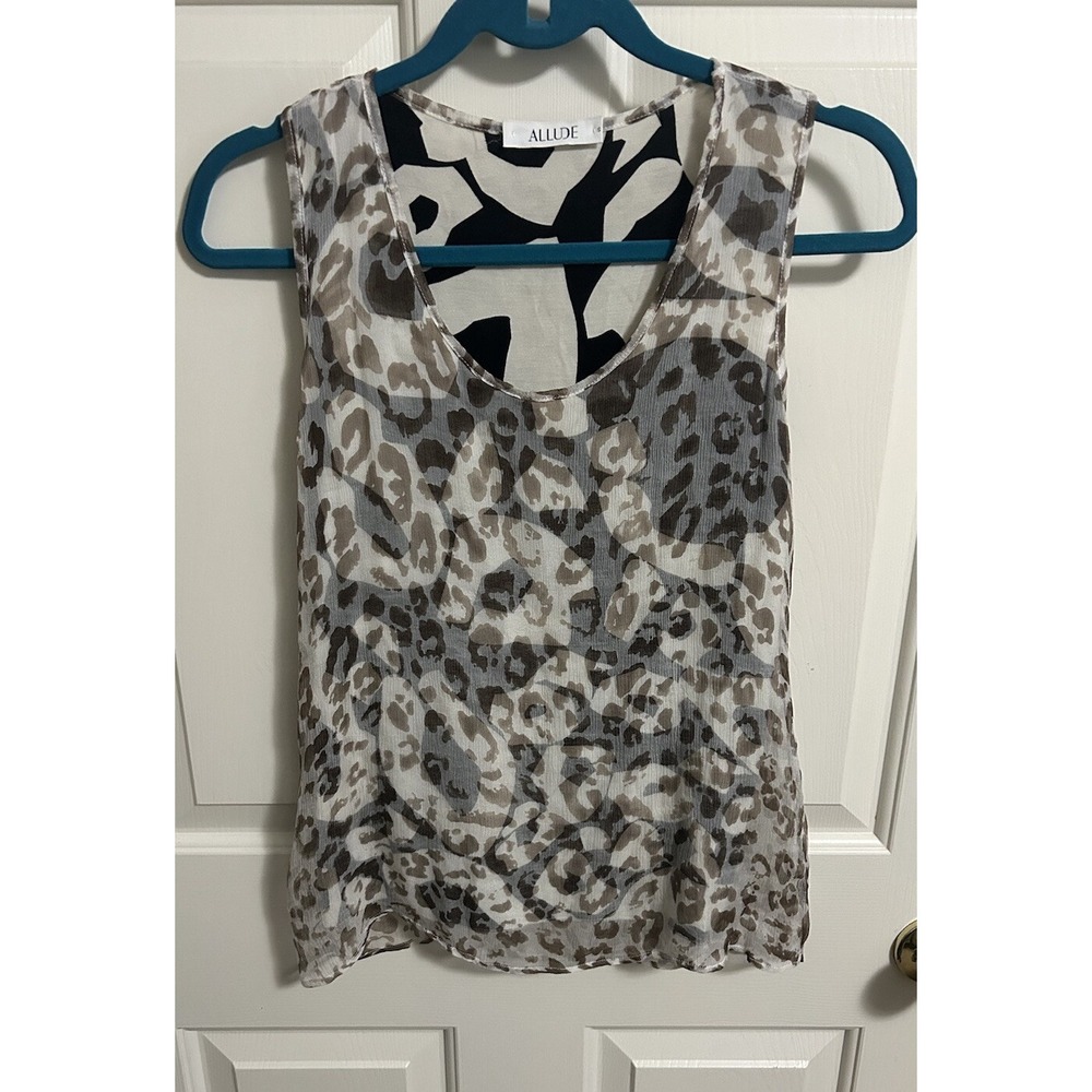 Allude Gorgeous‎ Animal Print Sleeveless Silk Blouse Top Size Small